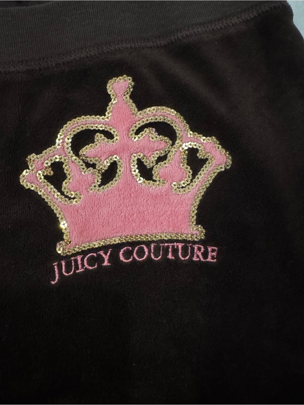 Juicy Couture Brown Velour Boot Cut Trackpants with Pink & Gold Crown